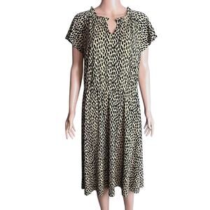 Talbots Animal Print Flutter Sleeve Midi Dress Large Preppy Work Stretch Waist